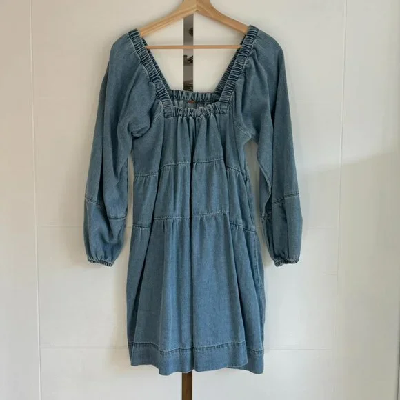 Free People | Dresses | Denim Free People Babydoll Dress | Poshmark